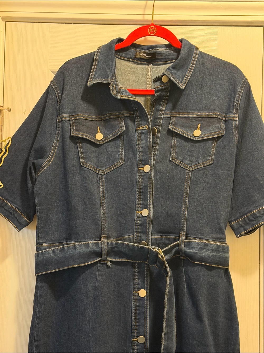 Denim Shirt Dress with Tie Waist - Picture 2 of 16